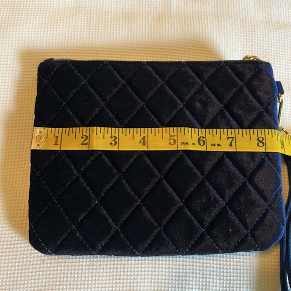 Velvet Dark Blue Woman’s Pouch with Golden Hardware and Zipper - Picture 11 of 13